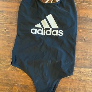 Adidas XL black logo one piece swimsuit nwot